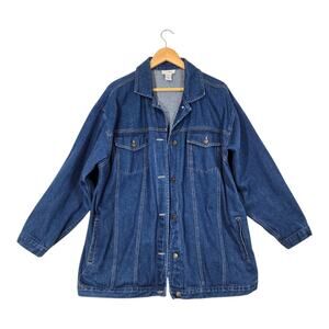 VTG Hunters Run Denim Jean Jacket 1X Blue Pockets Button Front Barn Chore Coat